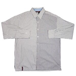 Y2k Rocawear Button Up Shirt Men L Long Sleeve Plaid Colorblock Embroidered Edgy